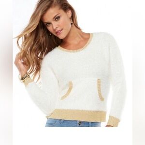 Juicy Couture White Gold Metallic Sparkle Fuzzy Knit Pullover Sweater XL